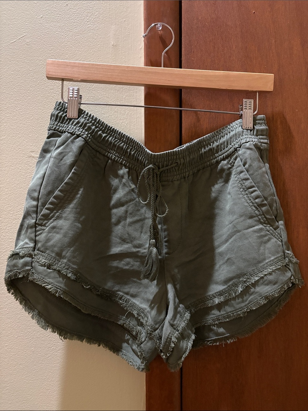 LOFT Olive Green Drawcord Fringe Hem Athletic Shorts